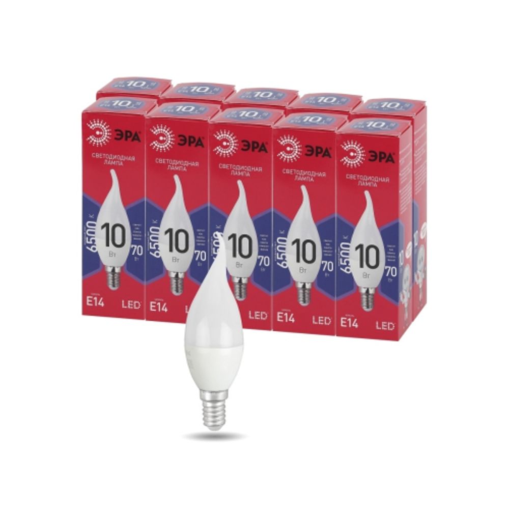 Лампа светодиодная ЭРА RED LINE LED BXS-10W-865-E14 R 10Вт свеча на ветру холодный дневной свет Е14 | Лампы cветодиодные Свеча (B/C)