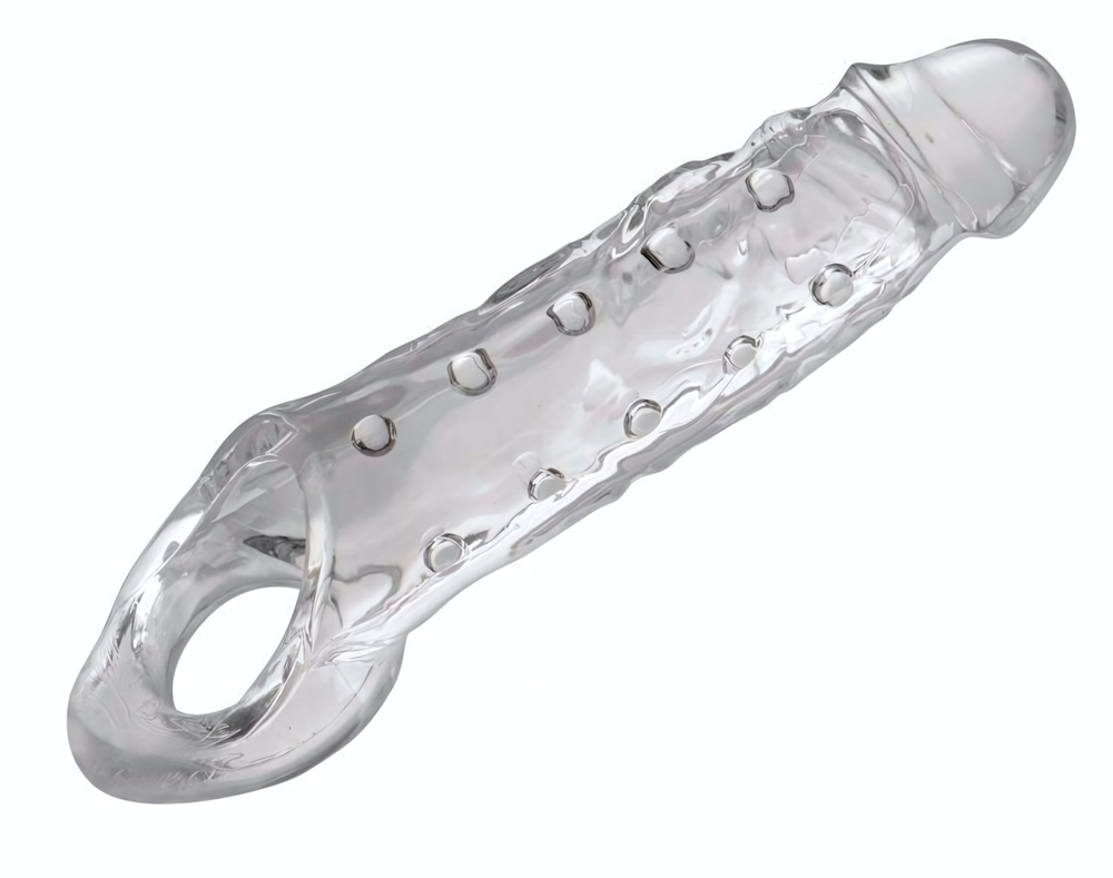 Прозразная закрытая насадка на пенис с поддержкой мошонки Clearly Ample Penis Enhancer - 22 см. (Цвет: прозрачный)