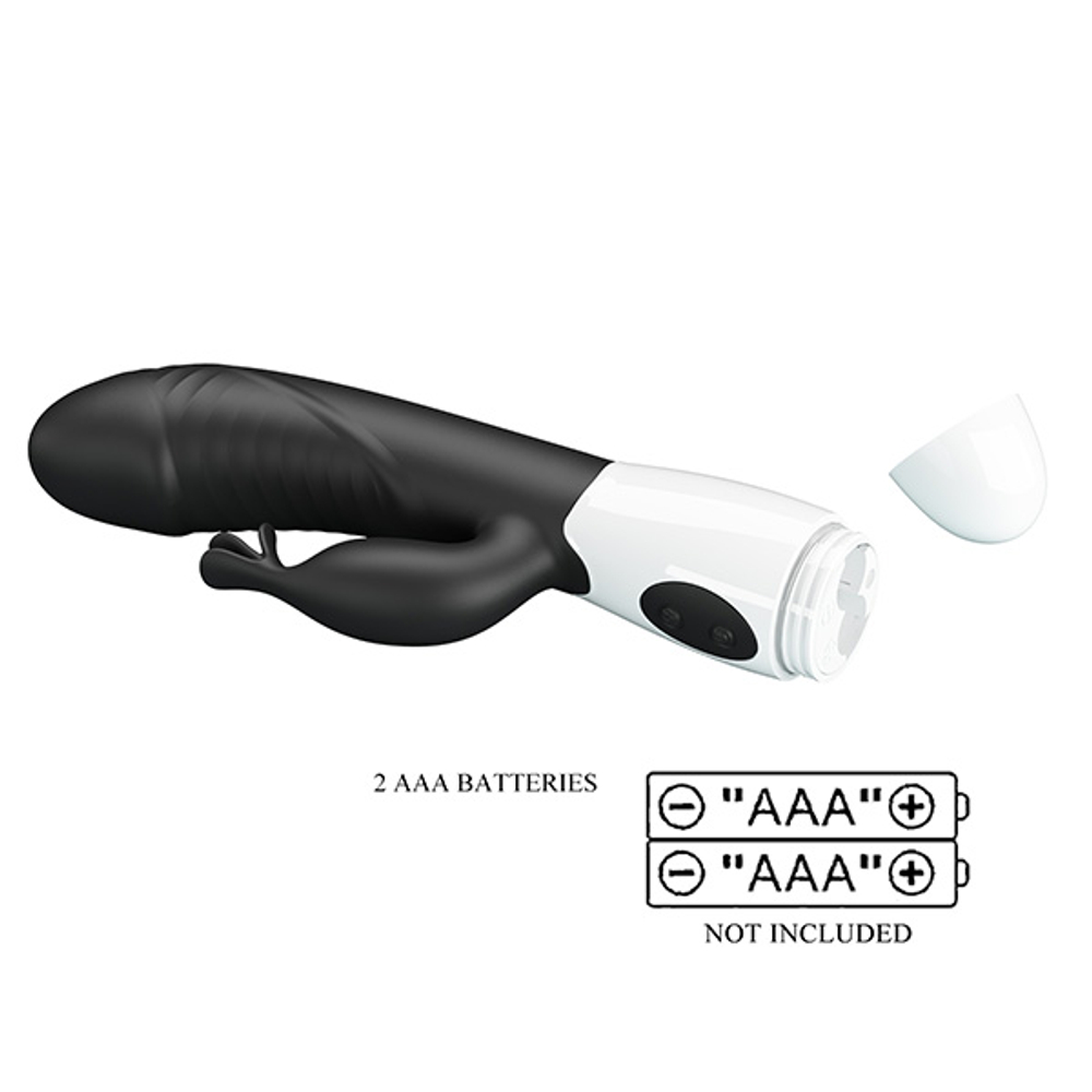 Черный вибратор-кролик 19,8см со стимулятором клитора Pretty Love Rasmussen Bunny Vibrator Black BW-500072-A3