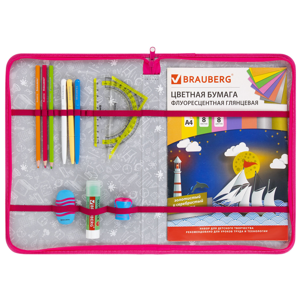 Папка на молнии BRAUBERG А4 с ручкой, с органайзером, 1 отделение, "Cute fox", 272217