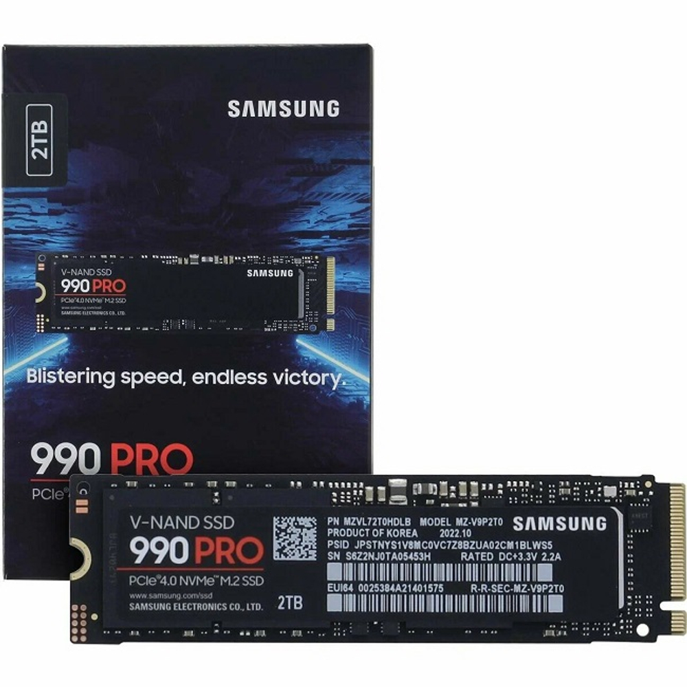 Жесткий диск SSD M.2 2Tb Samsung 990 PRO, 7450/6900MBs, 480000 IOPS, V-NAND MLC, PCI-E4.0x4 (MZ-V9P2T0B/AM)