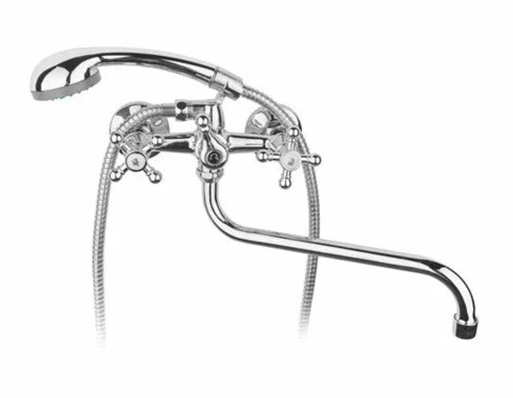 Смеситель для ванны D6500-S24 двухвентильный силуминовый с длинным изливом (30 см), хром