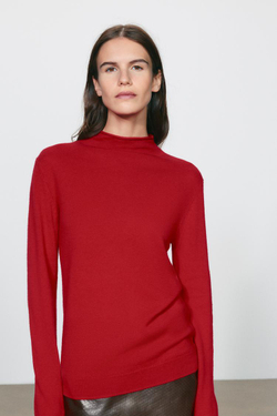 ZARA СВИТЕР ИЗ 100% СВЕРХМЯГКОЙ ШЕРСТИ С ВЫСОКИМ ВОРОТНИКОМ, МЯГКИЙ КРАСНЫЙ