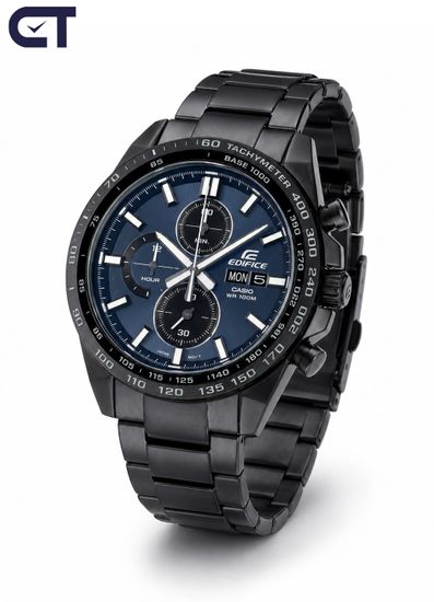 CASIO EFR-574DC-2AVUDF EDIFICE мужские наручные часы — чёрный хронограф с синим циферблатом и тахиметром