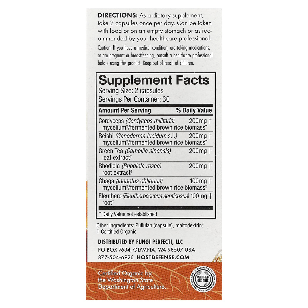 Host Defense, Mushrooms™, MycoBotanicals®, энергетическая смесь, 60 капсул