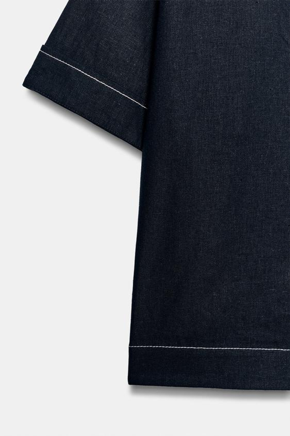 ZARA ТОП ИЗ ЛЬНА С КОНТРАСТНОЙ ОТДЕЛКОЙ, МОРСКОЙ СИНИЙ