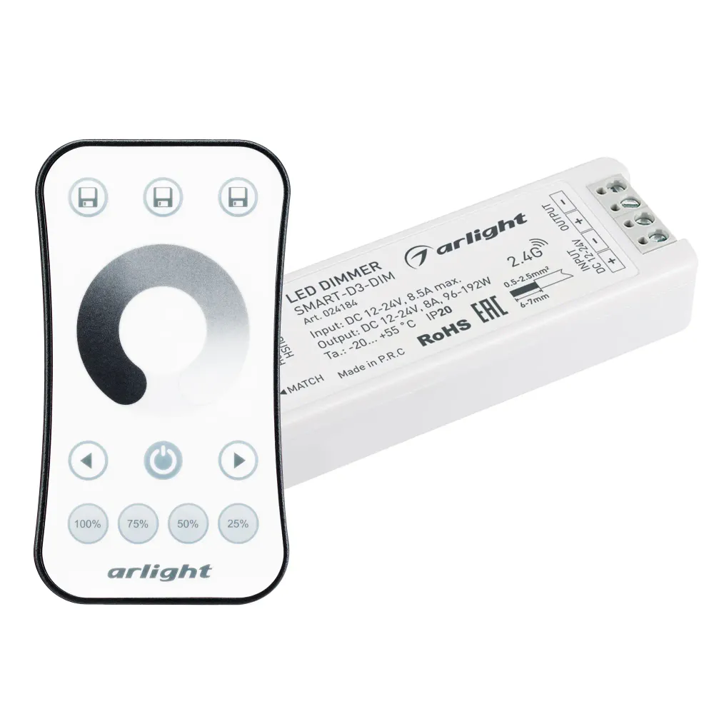 Диммер SMART-DIM-SET-RING (12-24V, 1x8A, ПДУ 2.4G) (Arlight, IP20 Пластик, 5 лет) Диммер SMART-DIM-SET-RING (12-24V, 1x8A, ПДУ 2.4G) (Arlight, IP20 Пластик, 5 лет)