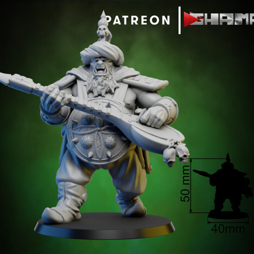 Grand Alliance Destruction Ogor Mawtribes Ogre Kingdoms Ogor Gluttons Воин огр №10 бард и щит миниатюра для dnd, днд, pathfinder, фентези, Настольная игра, НРИ, Варгейм, РПГ