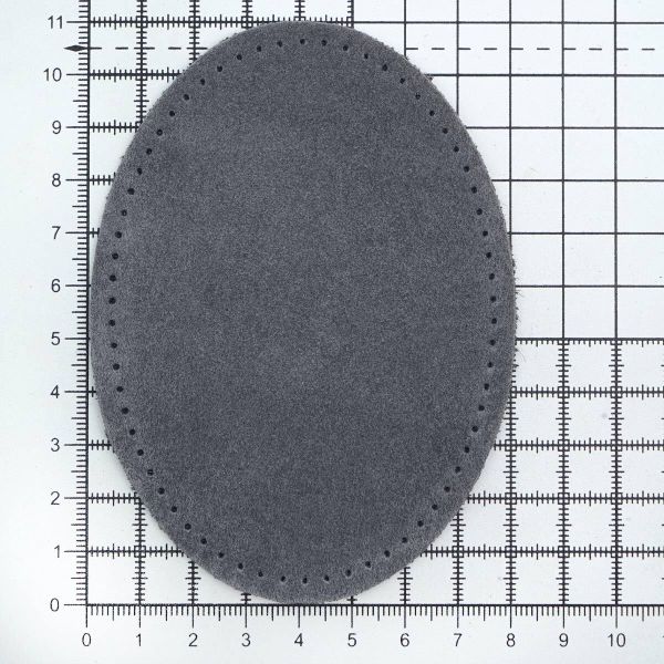Заплатка пришивная замша овал 8х10,9см с перфорацией, 2 шт, 100% кожа, 26 серый, 59124
