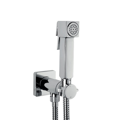 Bossini Cube Brass Mixer Set гигиенический комплект: смеситель прогрессивный, душ с кнопкой подачи воды, шланг 1250 мм, держатель с шланговым подключением