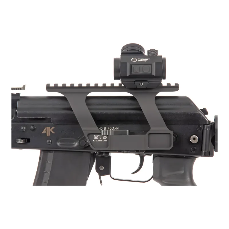 Коллиматор Target Optic 1x22, Weaver, красная марка, проставка, аккумулятор - крупный план кнопок управления и корпуса