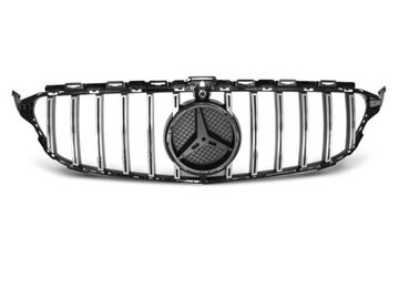 Решетка радиатора для Mercedes С-Class W205 (15-18) черная с хромом в стиле GT-R