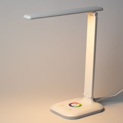 Настольный светильник ЭРА NLED-502-11W-W светодиодный с RGB ночником белый | Светодиодные настольные лампы