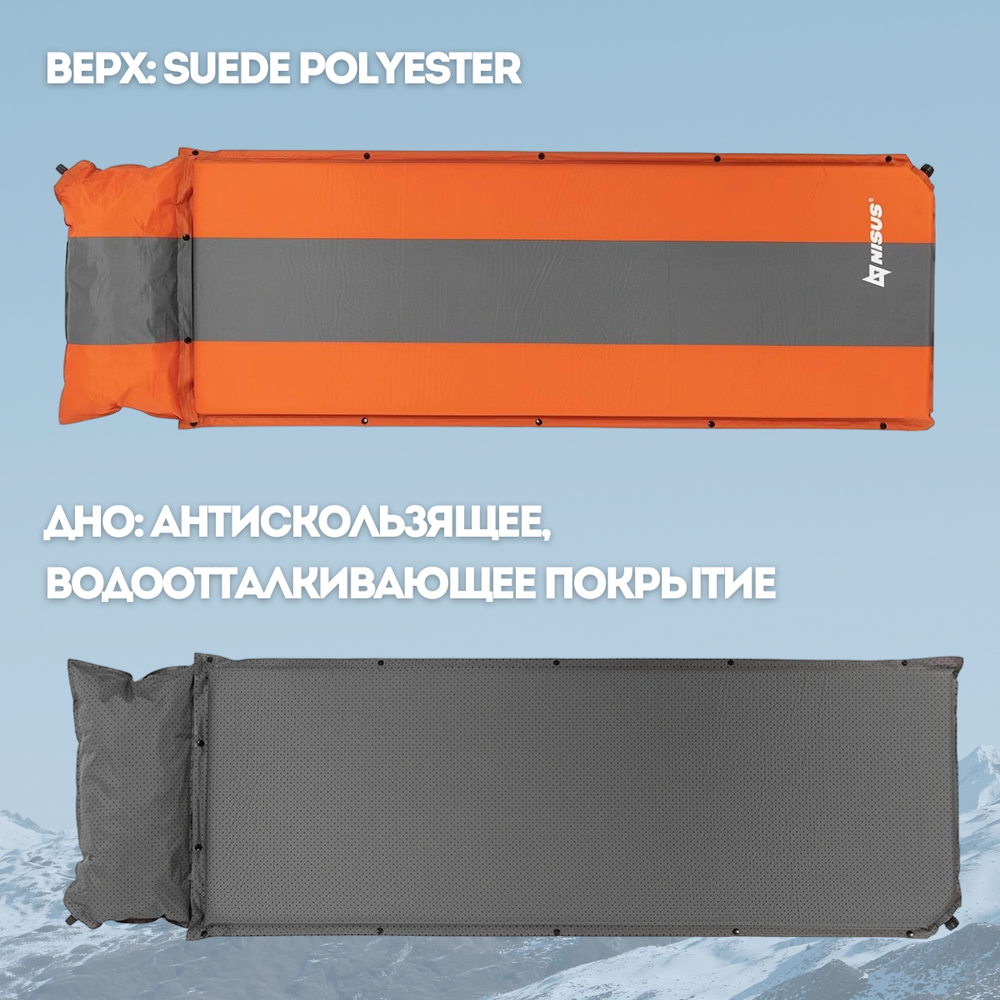 Коврик самонадувающийся с подушкой Nisus 5POG (170+30)x65x5