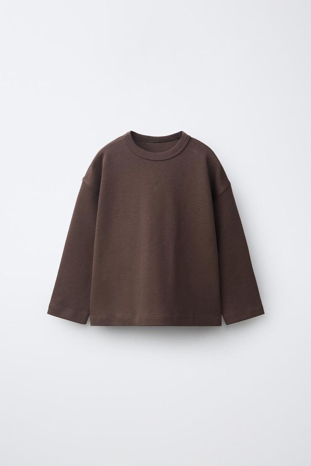 ZARA ОДНОТОННАЯ ФУТБОЛКА ИЗ ИНТЕРЛОКА, КОРИЧНЕВЫЙ