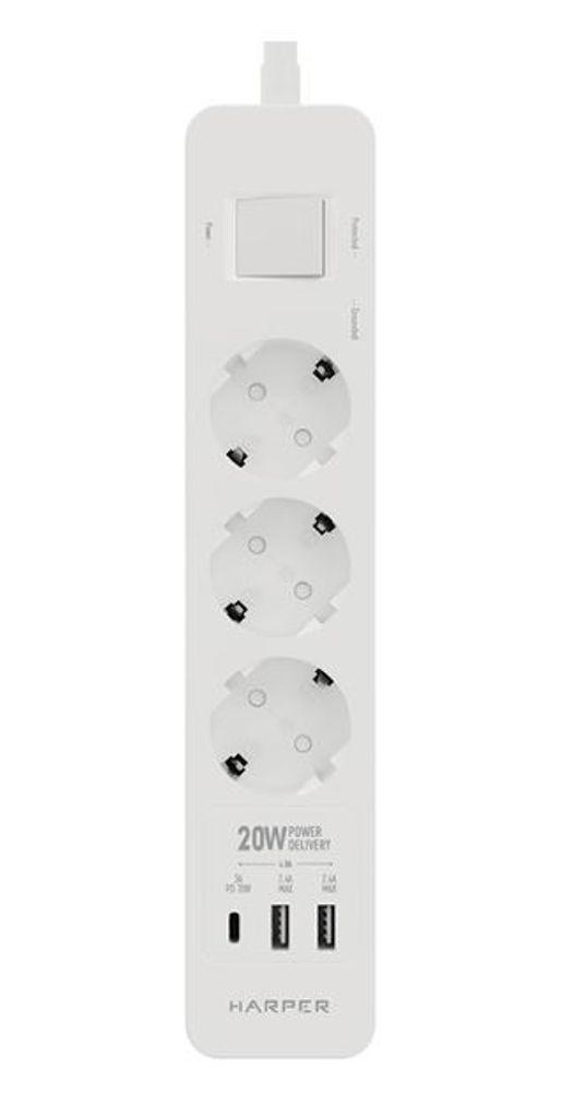 Удлинитель с USB зарядкой HARPER UCH-430 White PD3.0