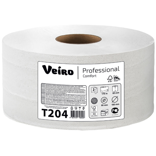 Туалетная бумага в рулонах Veiro Professional Comfort белая двухслойная (12 рулонов по 170 м)