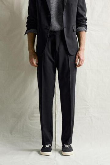 ZARA КОСТЮМНЫЕ БРЮКИ REGULAR FIT ИЗ 100% ШЕРСТИ, МОРСКОЙ ТЕМНО-СИНИЙ
