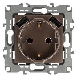 Розетка ЭРА Серия 12 12-4109-13 2P+E 16A-250В штор. с 2xUSB 5В-3А бронза | Эра 12
