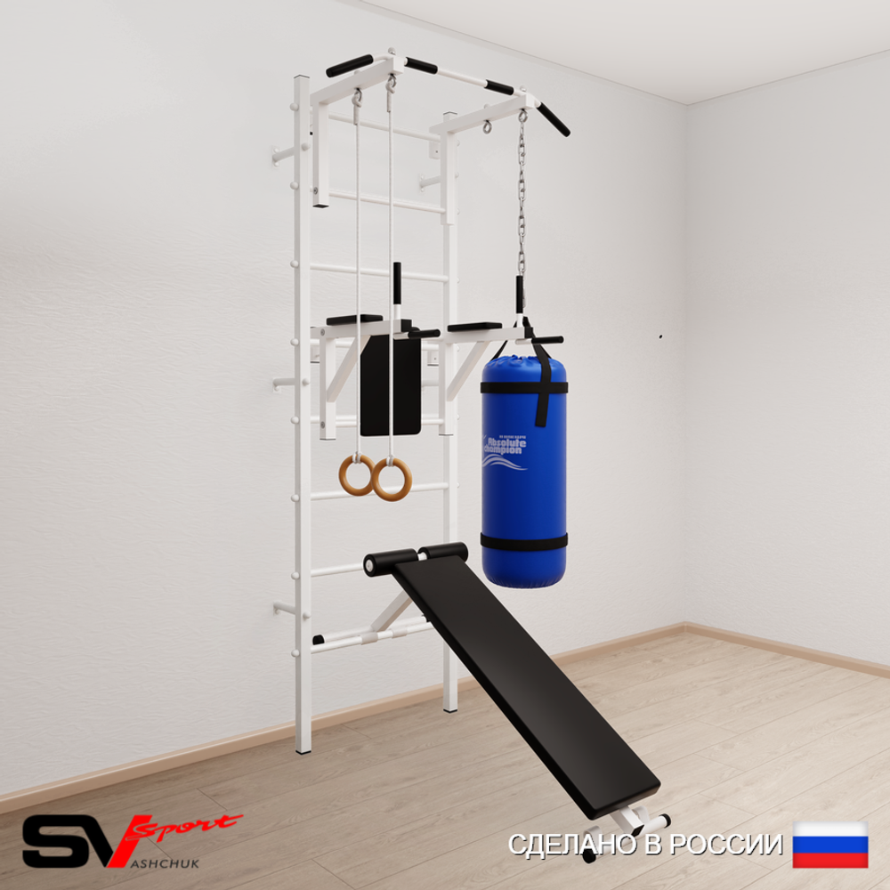 Шведская стенка Sv Sport усиленная 6812 (Турник стандарт/Брусья/Скамья/Кольца/Цепь/Мешок 22кг)