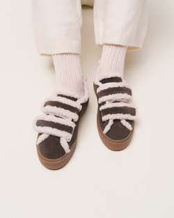 Замшевые кеды INUIKII Shearling low velcro brown на меху