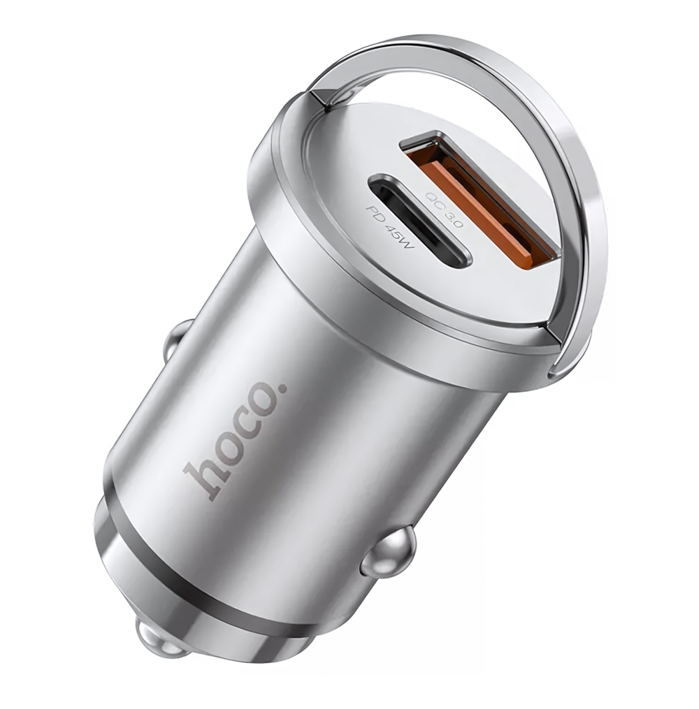 Автомобильное зарядное устройство HOCO NZ10 PD45W+QC3.0 3A Type-C+USB Silver