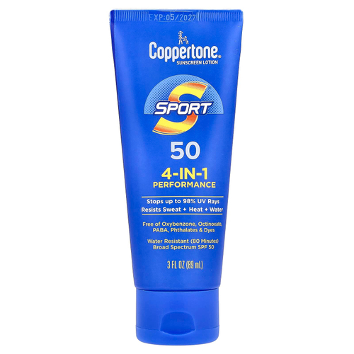 Coppertone, Sport, солнцезащитный лосьон, эффективность 4-в-1, SPF 50, 89 мл (3 жидк. унц.)