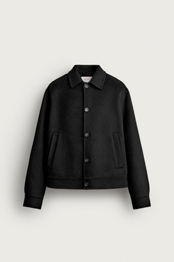 ZARA УКОРОЧЕННАЯ КУРТКА ИЗ 100% ШЕРСТИ, ЧЕРНЫЙ