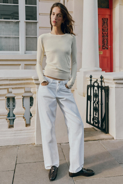 ZARA БАЗОВЫЙ ОДНОТОННЫЙ СВИТЕР, ЭКРЮ