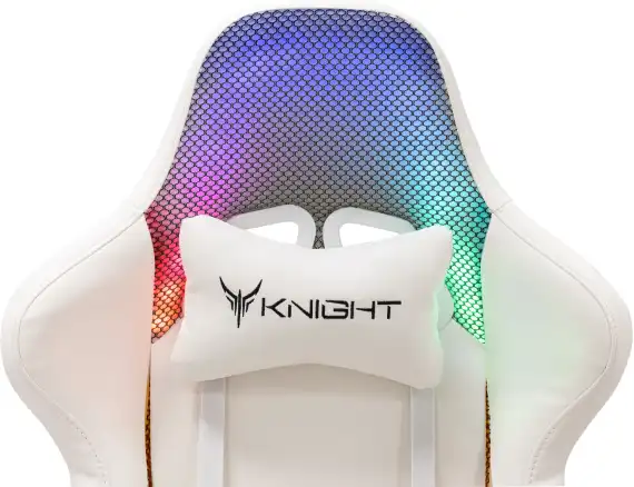 Кресло игровое Knight Wolf RGB белый экокожа/ткань с подголов. крестов. пластик