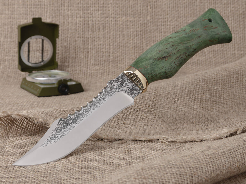 Нож "Щукарь", сталь Bohler N690, рукоять зеленая стабилизированная береза