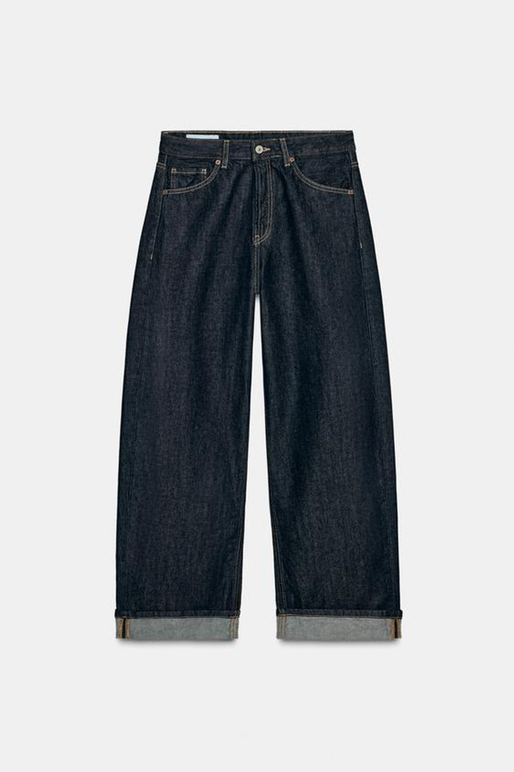 ZARA ДЖИНСЫ TRF BAGGY FOLDED СО СРЕДНЕЙ ПОСАДКОЙ, ТЕМНЫЙ ИНДИГО