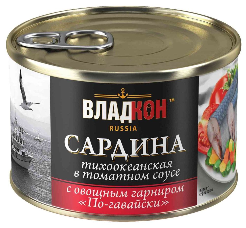 Сардина в т/с с овощами по-гавайски ж/б №6 ключ. 250гр ВЛАДКОН