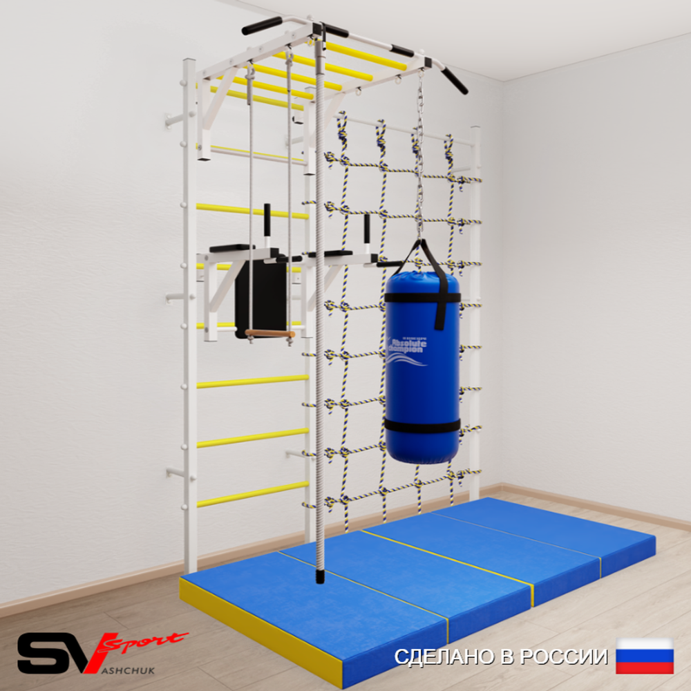 Шведская стенка Sv Sport 54660 (Турник рукоход/Брусья/Канат/Трапеция/Цепь/Мешок 22кг/Мат 2м/Канатный лаз)