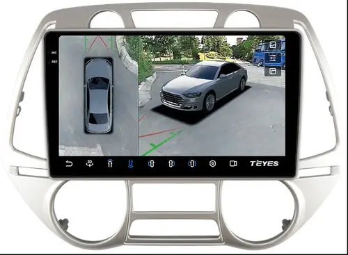 Магнитола для Hyundai i20 2009-2012 (климат) - Teyes CC3-2K-360 монитор 9.5" 2K QLED на Android 10, Быстрая, CarPlay, 4G SIM-слот, 4 камеры в комплекте