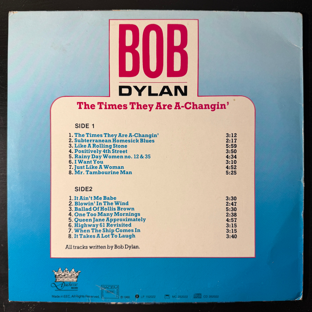 Bob Dylan – The Times They Are A-Changin' (Европа 1988г.) Т