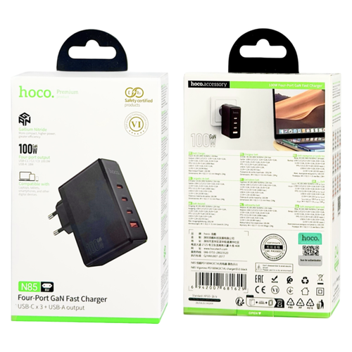 Сетевое зар. устр. Hoco N85 GaN 1USB/3USB-С 100W черное