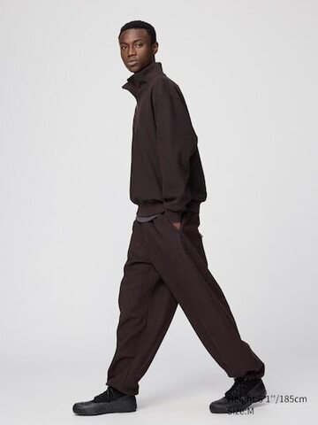UNIQLO ШИРОКИЕ БРЮКИ С НАЧЕСОМ, КОРИЧНЕВЫЙ