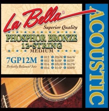 Струны для 12-струнной акустической гитары, ф/б, 12-52, La Bella 7GP12M Phosphor Bronze