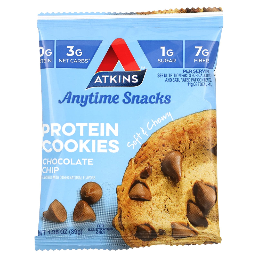 Atkins, Everytime Snacks, протеиновое печенье, с шоколадной крошкой, 4 шт. по 39 г (1,38 унции)
