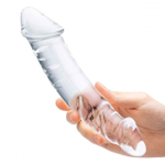Прозрачный двухголовый стимулятор с рельефом 10,5 Girthy Realistic Glass Double Dong - 26,7 см. (Цвет: прозрачный)