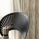 Шерстяная портьерная ткань «Ivory Pinstripe Bouclé» — плотное букле с вертикальной графитовой полосой для штор от пола до потолка