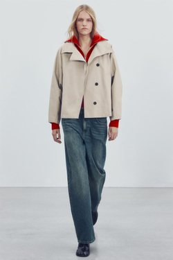 ZARA КОРОТКАЯ ПАРКА WATER REPELLENT — ZW COLLECTION, КАМЕННО-СЕРЫЙ