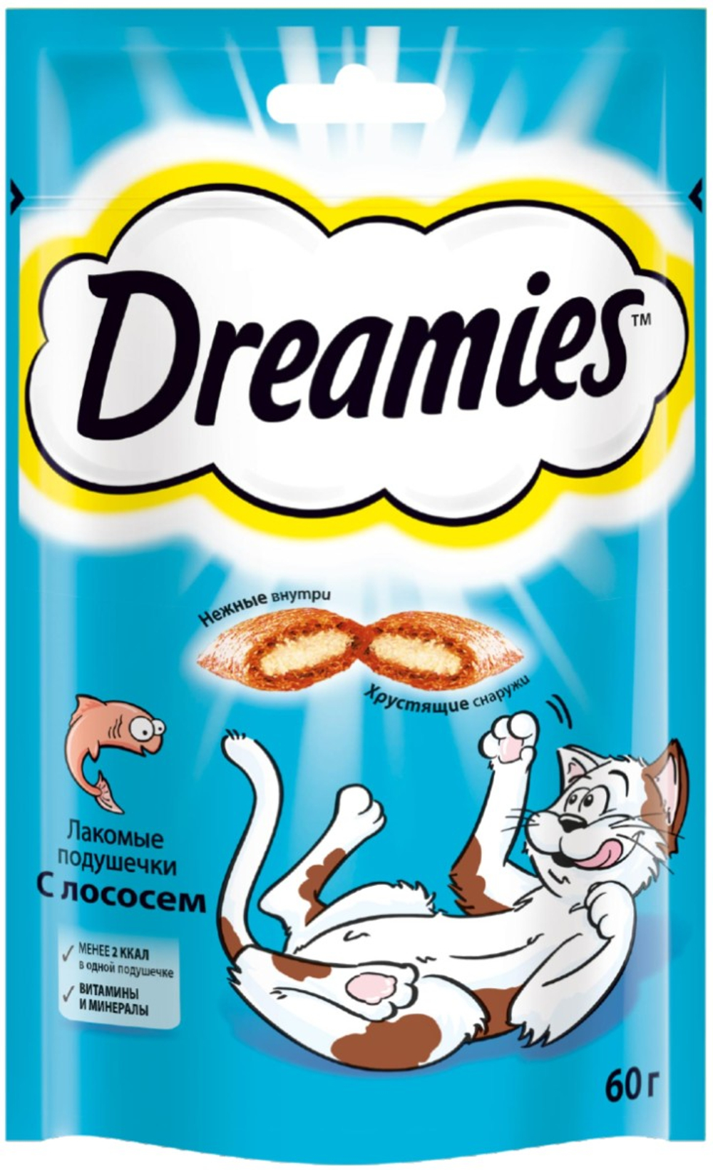 Подушечки Dreamies с лососем для кошек 60 г
