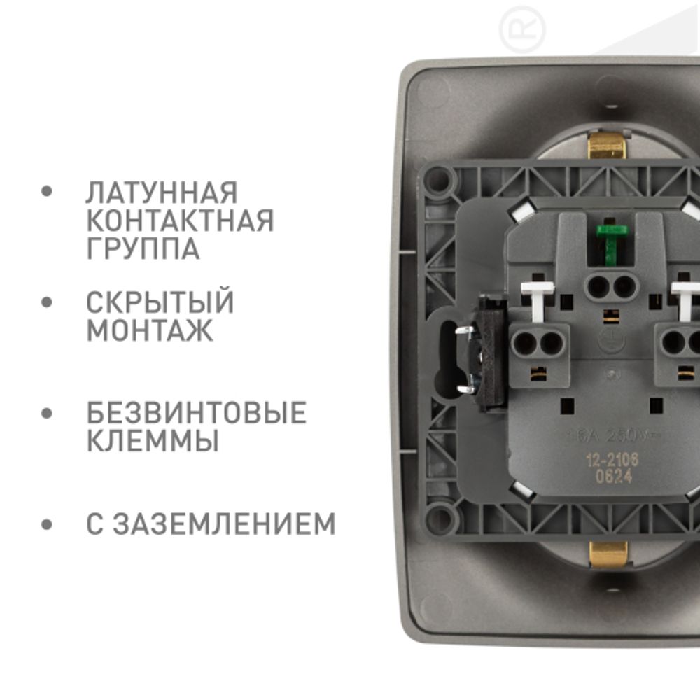 Розетка ЭРА Серия 12 12-2106-16 двойная 2X2P+E Schuko 16А-250В титан | Эра 12