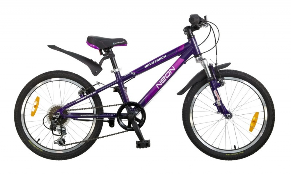 Велосипед NOVATRACK 20", NEON, фиолетовый, алюм. рама. 6 скоростей, пер. вилка ZOOM CH-425,  TY21/RS
