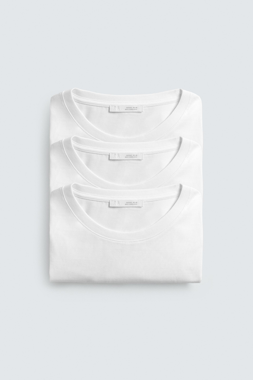 ZARA НАБОР ИЗ 3-Х БАЗОВЫХ ФУТБОЛОК MEDIUM WEIGHT, БЕЛЫЙ