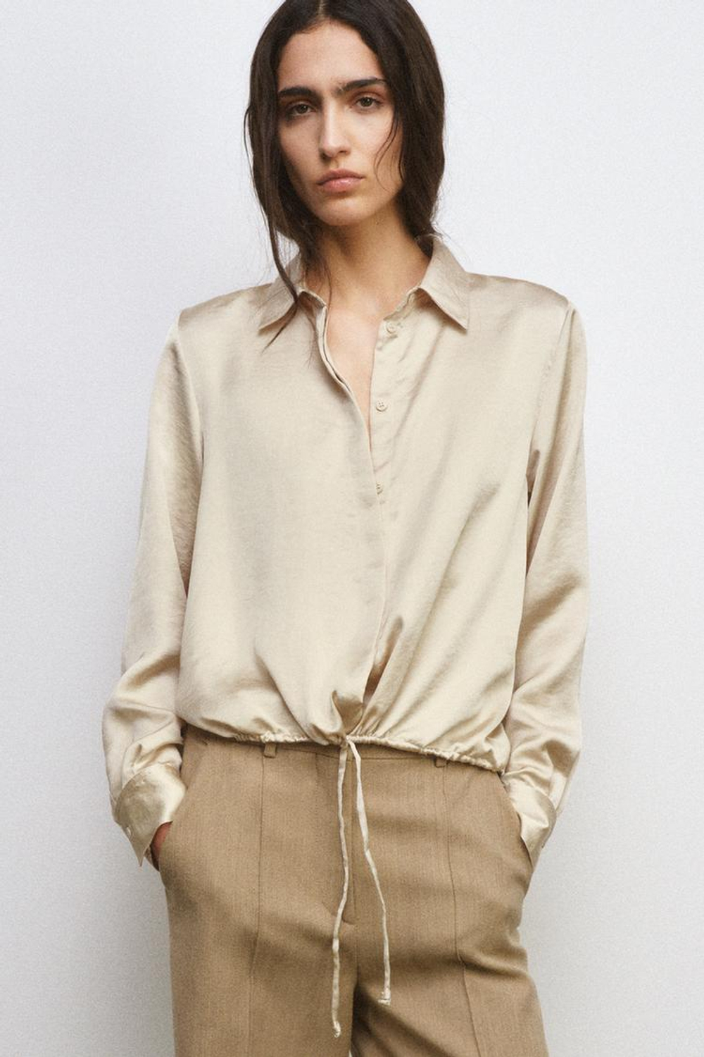 ZARA АТЛАСНАЯ РУБАШКА ZW WOMAN, ЭКРЮ
