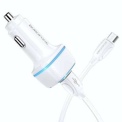 Автомобильное зарядное устройство Borofone BZ14 12W 2.4A 2xUSB + кабель microUSB White