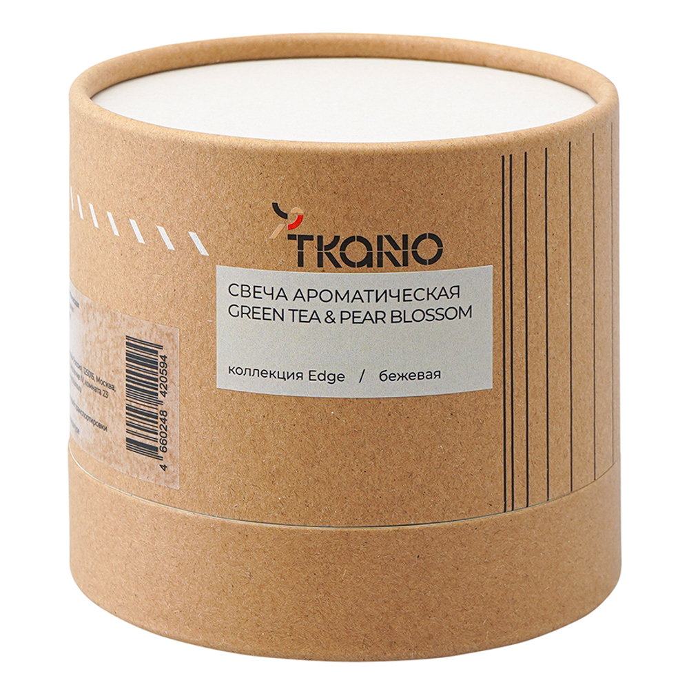 Свеча ароматическая Tkano Edge Green tea & Pear blossom бежевая 60ч